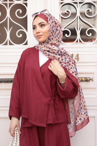 Çicek Desen Soft Şal Bordo