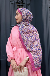 Çicek Desen Soft Şal Fuşya