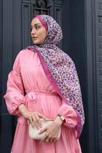 Çicek Desen Soft Şal Fuşya