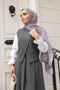 Çicek Desen Soft Şal Gri