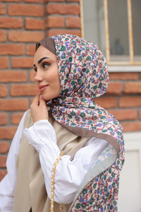 Çicek Desen Soft Şal Kahverengi