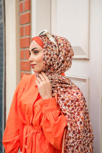 Çicek Desen Soft Şal Kiremit