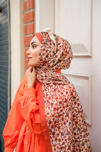 Çicek Desen Soft Şal Kiremit