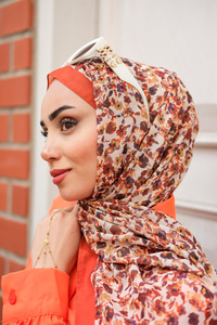 Çicek Desen Soft Şal Kiremit