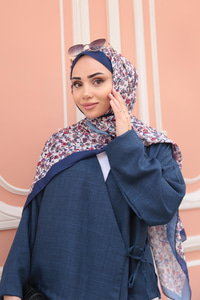 Çicek Desen Soft Şal Lacivert