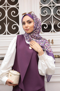 Çicek Desen Soft Şal Mor