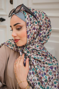 Çicek Desen Soft Şal Turkuaz