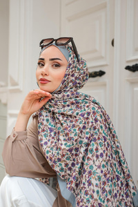 Çicek Desen Soft Şal Turkuaz