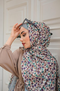 Çicek Desen Soft Şal Turkuaz