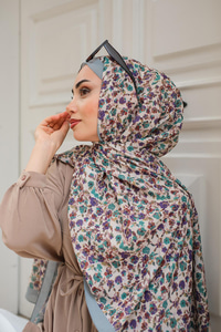 Çicek Desen Soft Şal Turkuaz
