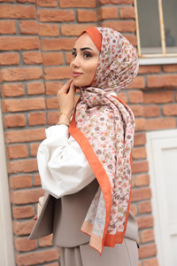 Çicek Desen Soft Şal Turuncu