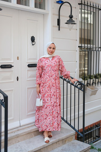 Çicek Desenli Elbise Kırmızı