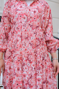 Çicek Desenli Elbise Kırmızı