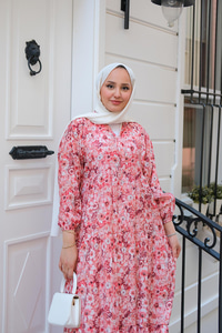 Çicek Desenli Elbise Kırmızı