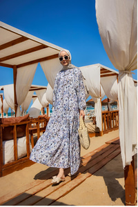 Çicek Desenli Elbise Lila