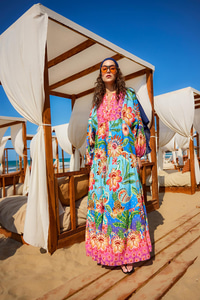 Çicek Desenli Elbise Mavi