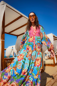 Çicek Desenli Elbise Mavi