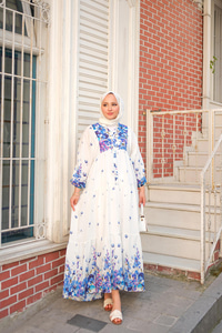 Çicek Desenli Elbise Mavi