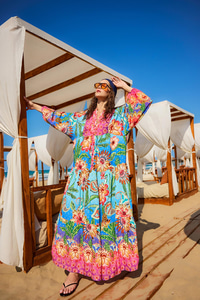 Çicek Desenli Elbise Mavi