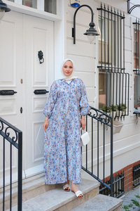 Çicek Desenli Elbise Mavi