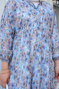 Çiçek Desenli Elbise Mavi