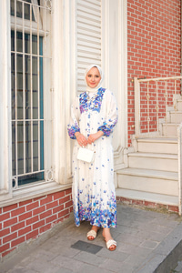 Çicek Desenli Elbise Mavi