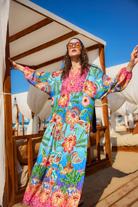 Çicek Desenli Elbise Mavi