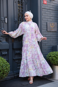 Çicek Desenli Elbise Mor