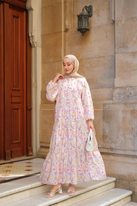 Çicek Desenli Elbise Mor