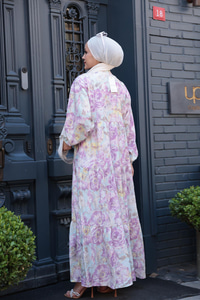 Çicek Desenli Elbise Mor