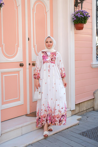 Çicek Desenli Elbise Pembe