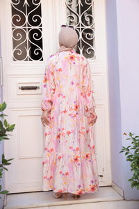 Çicek Desenli Elbise Pembe