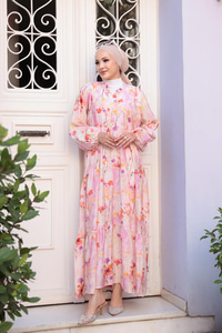 Çicek Desenli Elbise Pembe