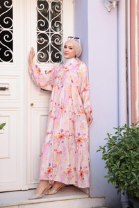Çicek Desenli Elbise Pembe