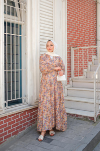 Çicek Desenli Elbise Sarı