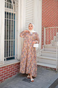 Çicek Desenli Elbise Sarı