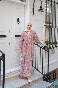 Çicek Desenli Elbise Somon