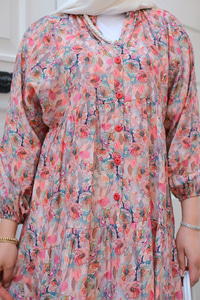 Çiçek Desenli Elbise Somon