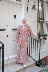 Çiçek Desenli Elbise Somon