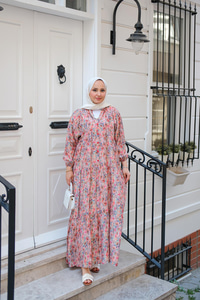 Çicek Desenli Elbise Somon