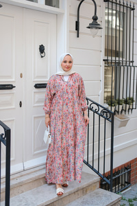 Çiçek Desenli Elbise Somon