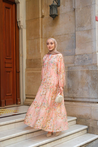 Çiçek Desenli Elbise Somon