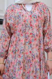 Çicek Desenli Elbise Somon