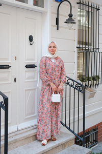 Çicek Desenli Elbise Somon