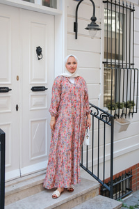 Çiçek Desenli Elbise Somon