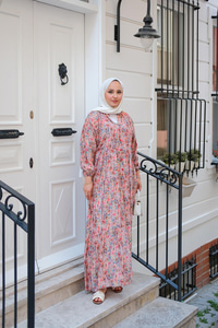 Çicek Desenli Elbise Somon