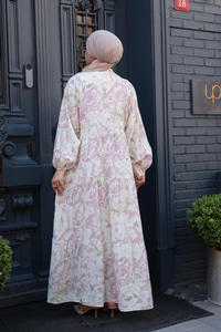 Çicek Desenli Elbise Su Yeşil