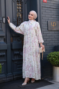 Çicek Desenli Elbise Su Yeşil