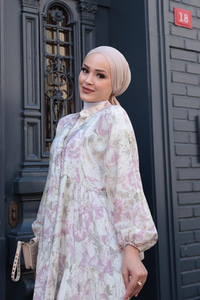 Çicek Desenli Elbise Su Yeşil