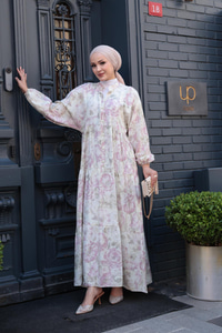 Çicek Desenli Elbise Su Yeşil